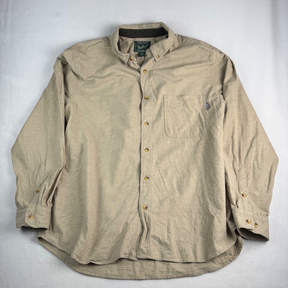 Woolrich Mens XXL Tan Khaki Flannel Button Down Shirt Long Sleeve Outdoor Rugged - Picture 1 of 5